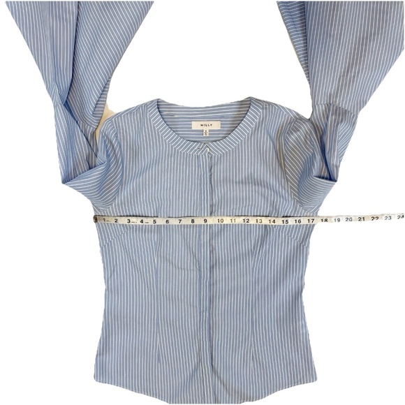 MILLY Women Size 4 Michelle Blue White Stripe Bell Sleeve Cotton Blouse USA - Picture 6 of 13